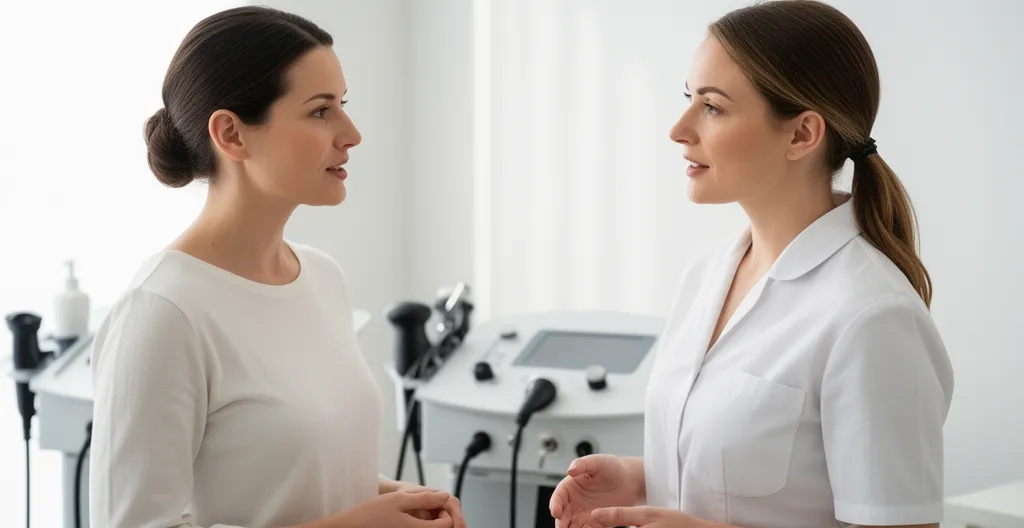 Échange entre praticien et client dans un institut de bien-être