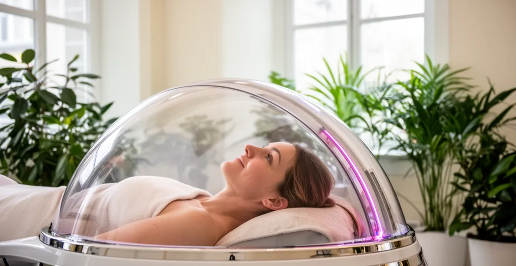 Personne installée dans un dôme infrarouge pour séance de relaxation