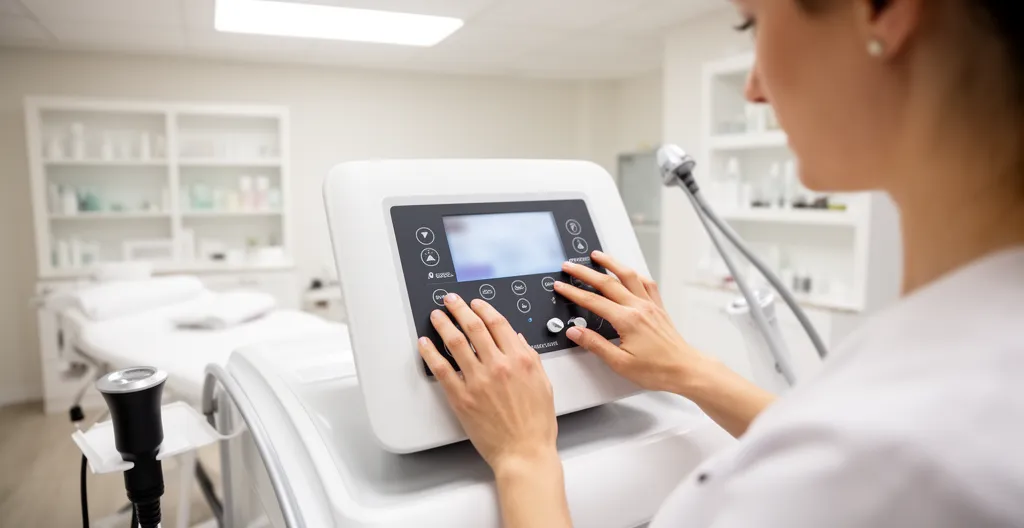 Praticienne ajustant les réglages d'un dôme infrarouge